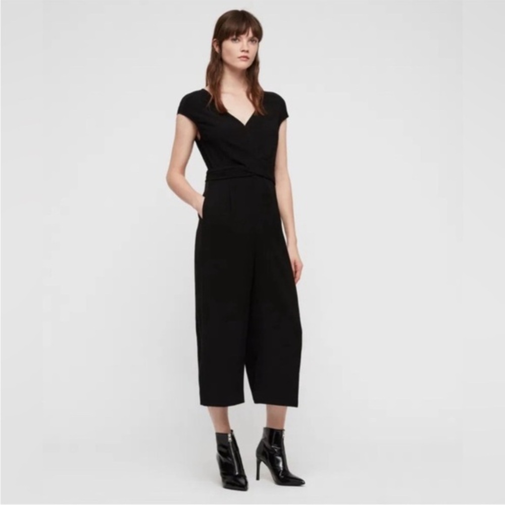 All Saints Flyn Cropped Black Jumpsuit Medium EUC
